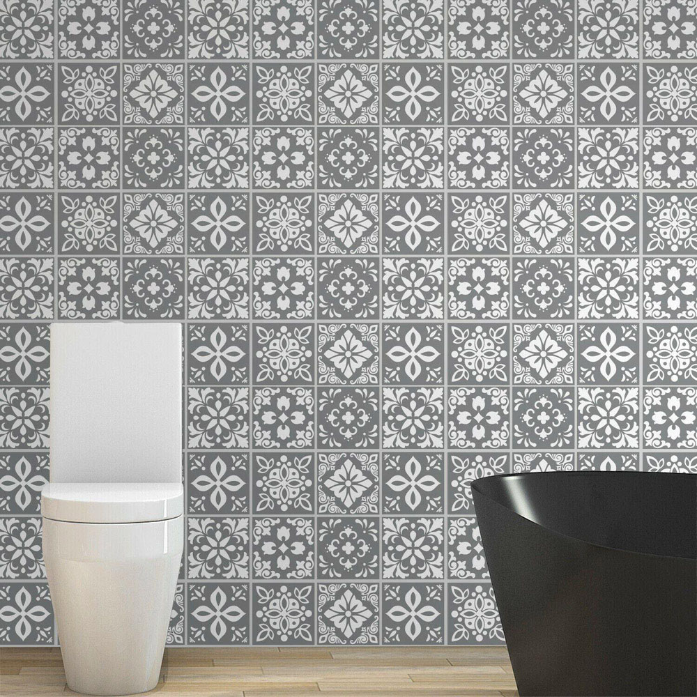 Walplus Bans Dark Grey Cement Spanish Tile Sticker 24 Pack Image 1