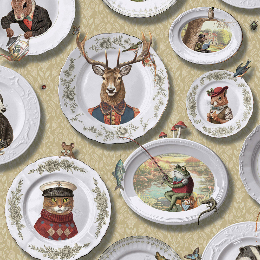 Holden Decor Vintage Tea Party Ochre Wallpaper Image 1