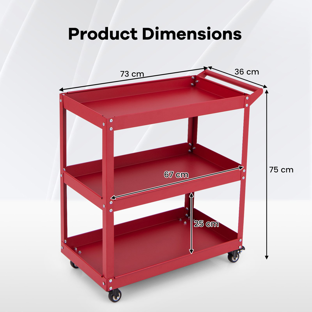 Costway 3 Shelf Red Rolling Service Trolley Image 9