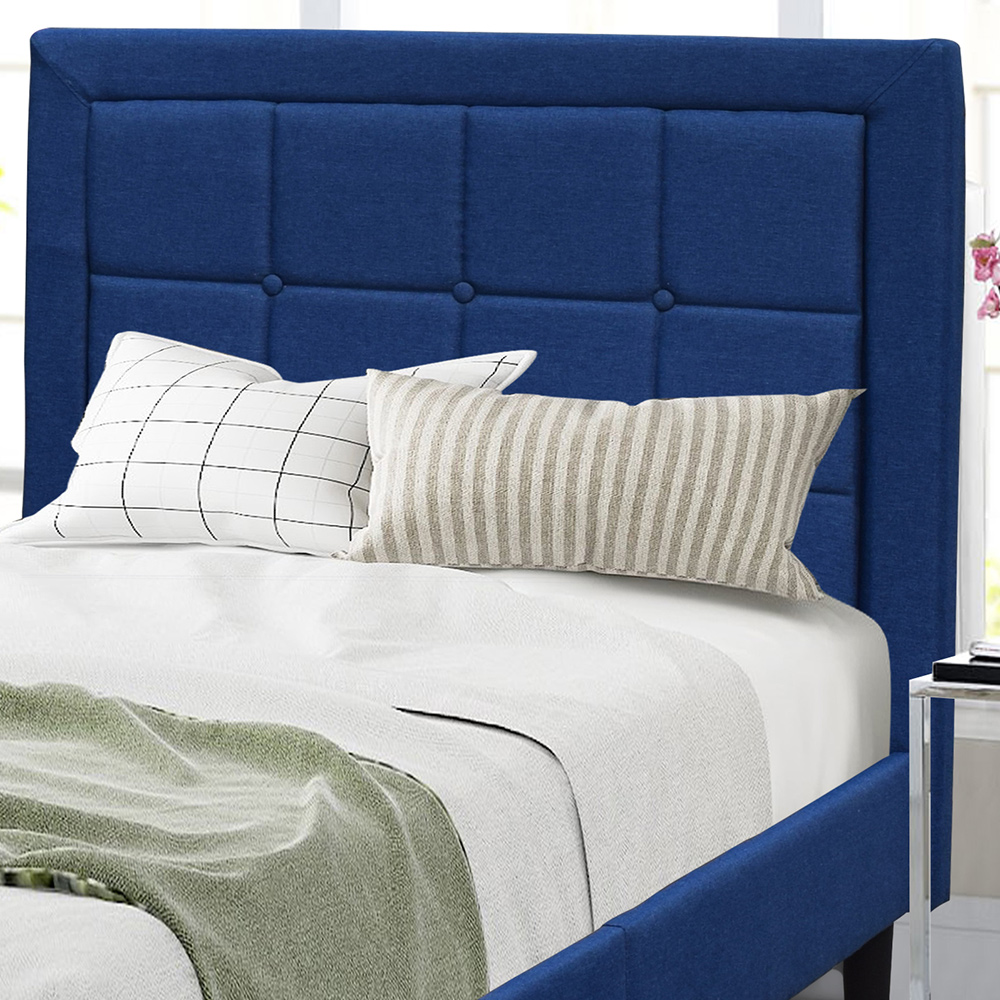 Brooklyn Single Blue Buttoned Headboard Bed Frame Image 2