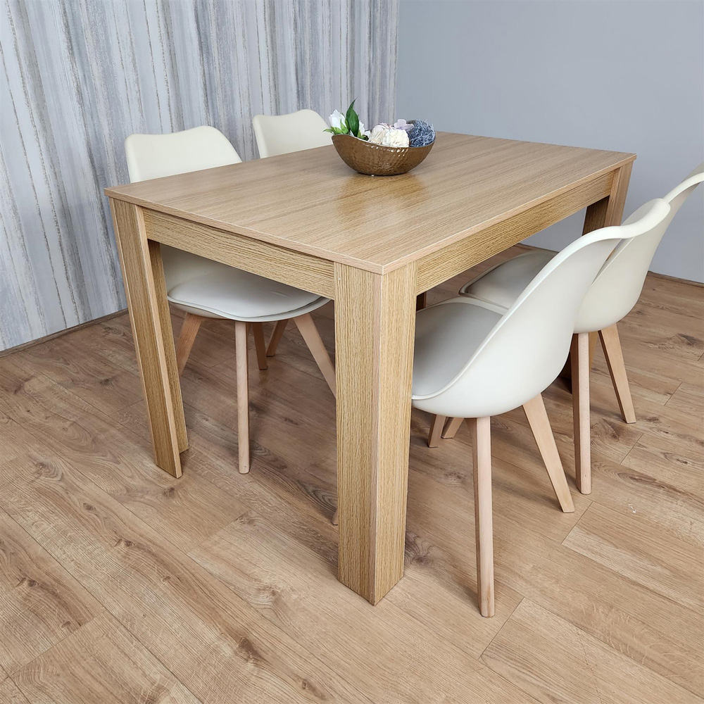 Portland 4 Seater Square Leather Dining Table Set Oak Effect and Cream Image 6