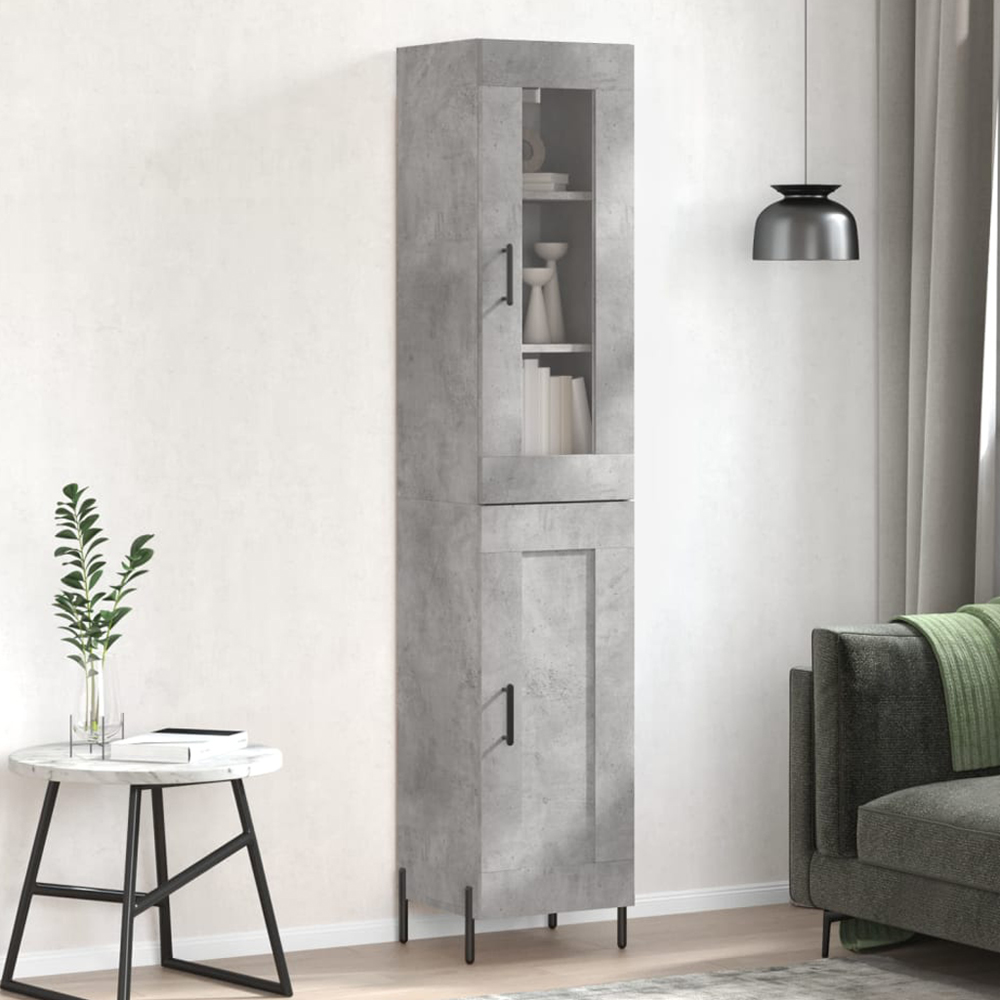 vidaXL 2 Door Concrete Grey Narrow Highboard Image 1