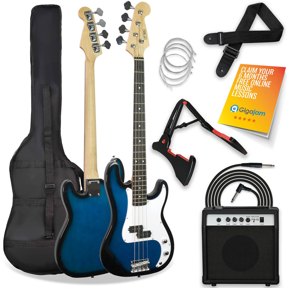 3rd Avenue Blueburst Full Size Electric Bass Guitar Set Image 1