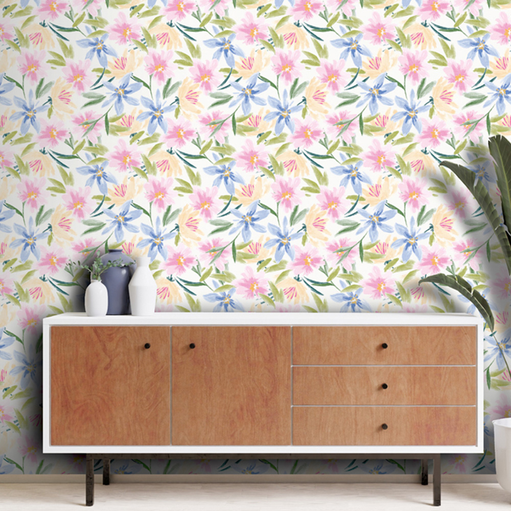 Arthouse Watercolour Floral White Wallpaper Image 5