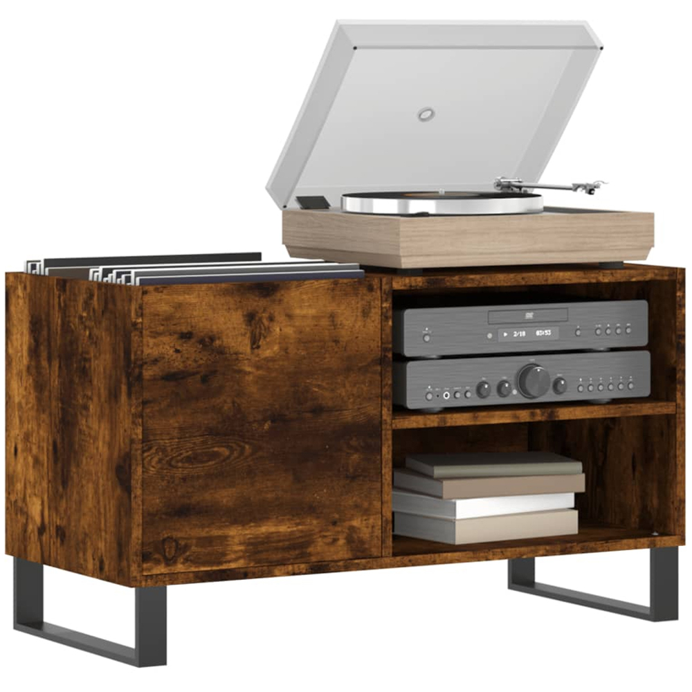 vidaXL 2 Shelf Smoked Oak Record Cabinet Image 3