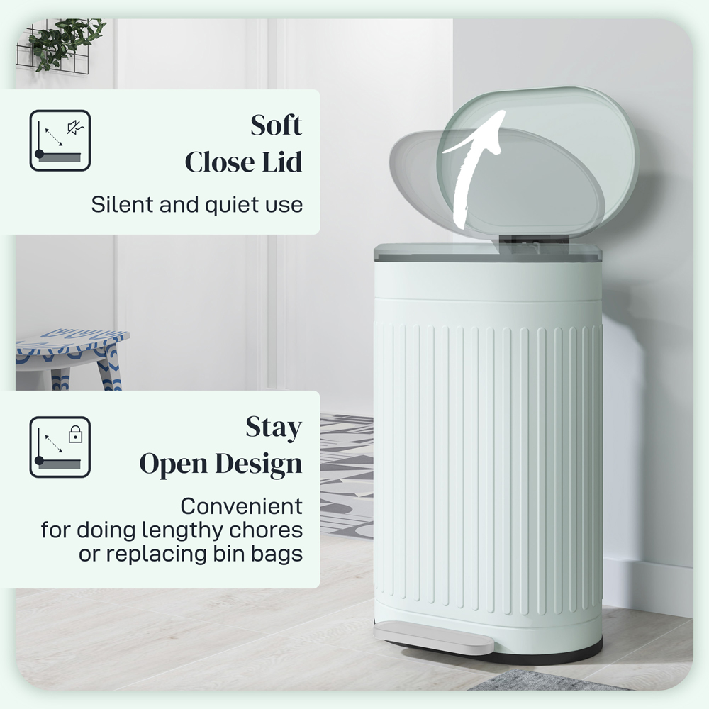 HOMCOM Light Green Metal Pedal Bin with Soft Close Lid 30L Image 5