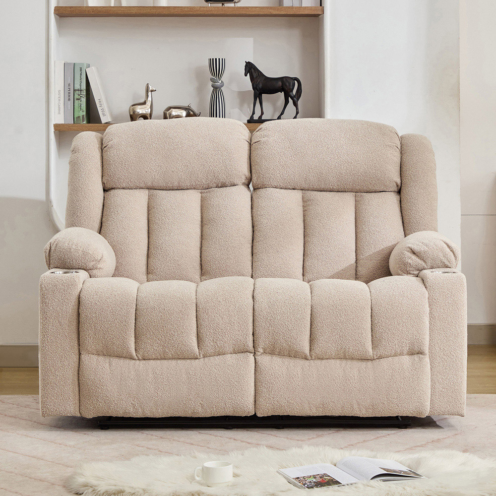 Artemis Home Lovell 2 Seater Light Brown Boucle Manual Recliner Sofa with Cup Holders Image 2