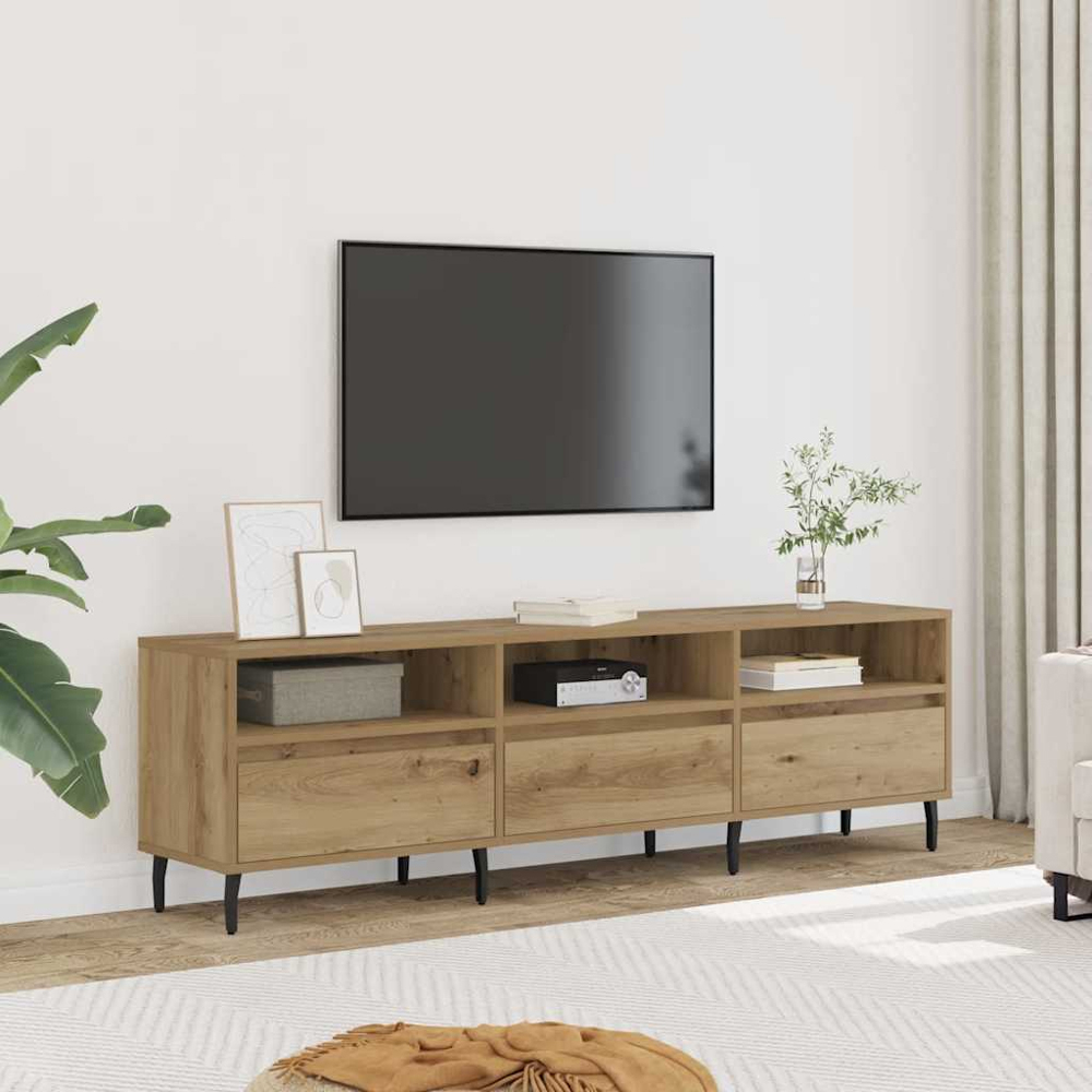 vidaXL 3 Door 3 Shelf Artisan Oak Wide TV Cabinet Image 3