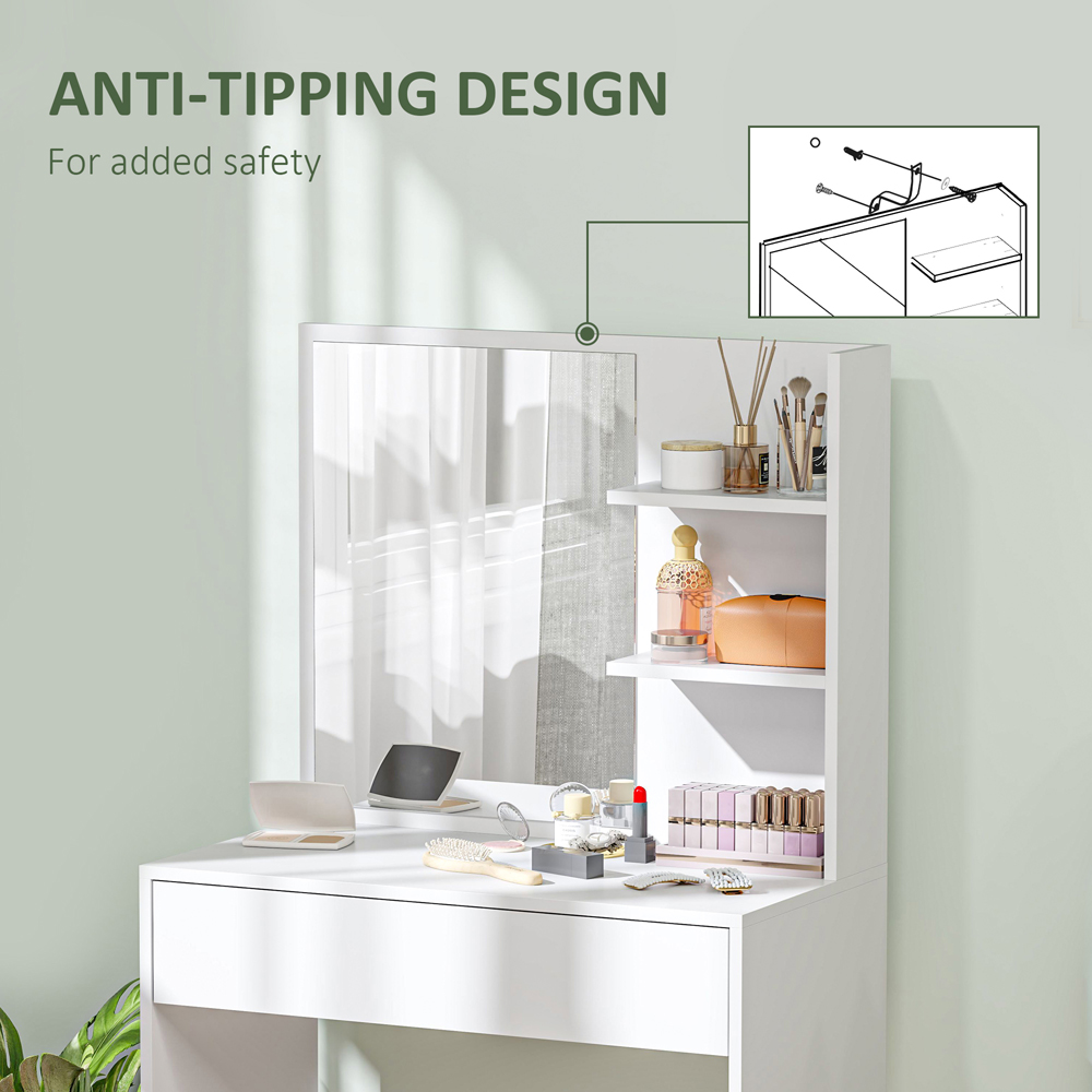 HOMCOM Single Drawer 3 Shelf White Dressing Table with Mirror Image 7
