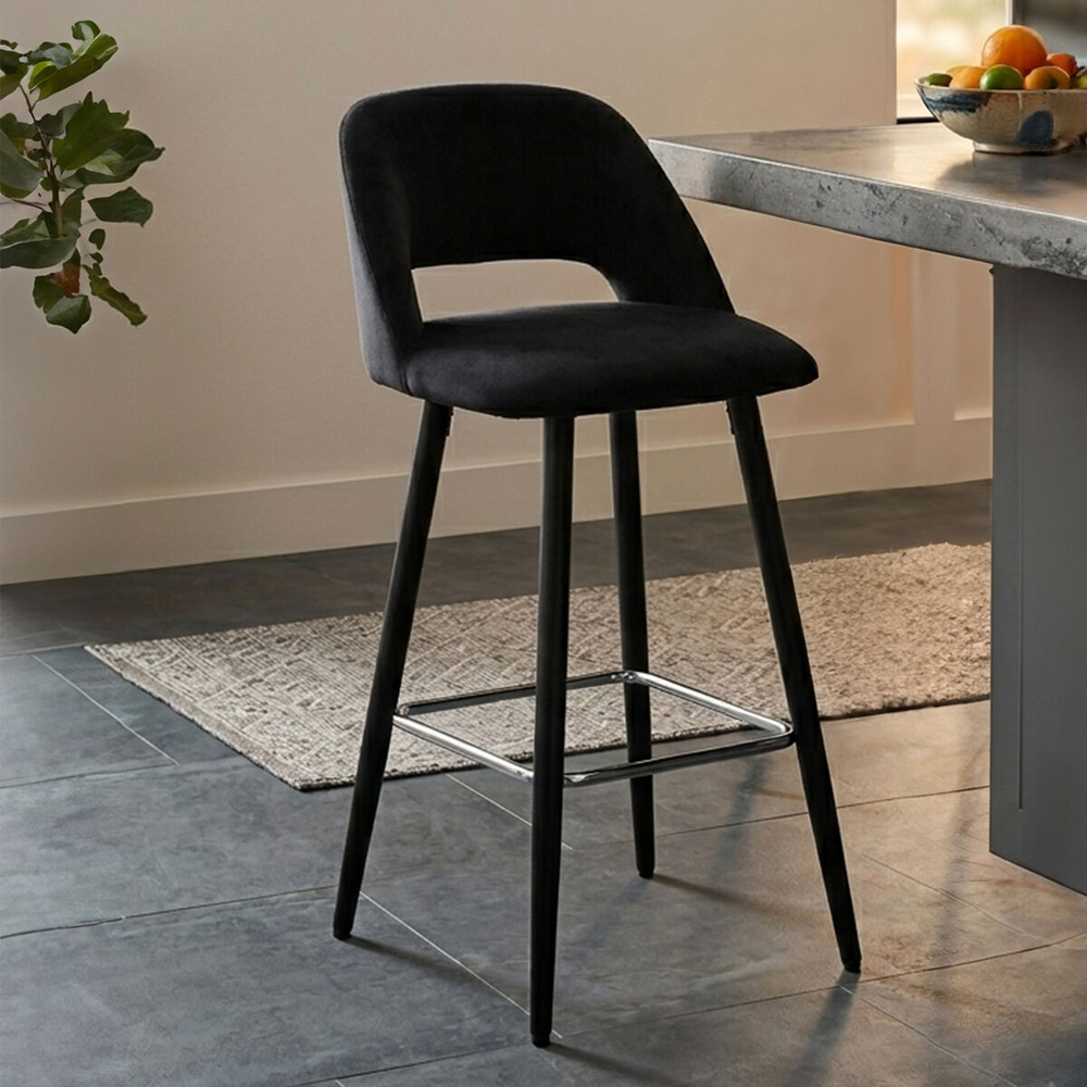 Premier Housewares Warren Black Velvet Bar Chair Image 4
