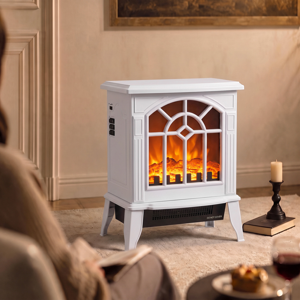 HOMCOM White Freestanding Electric Fireplace Log Burner with LED Flame Effect Image 3