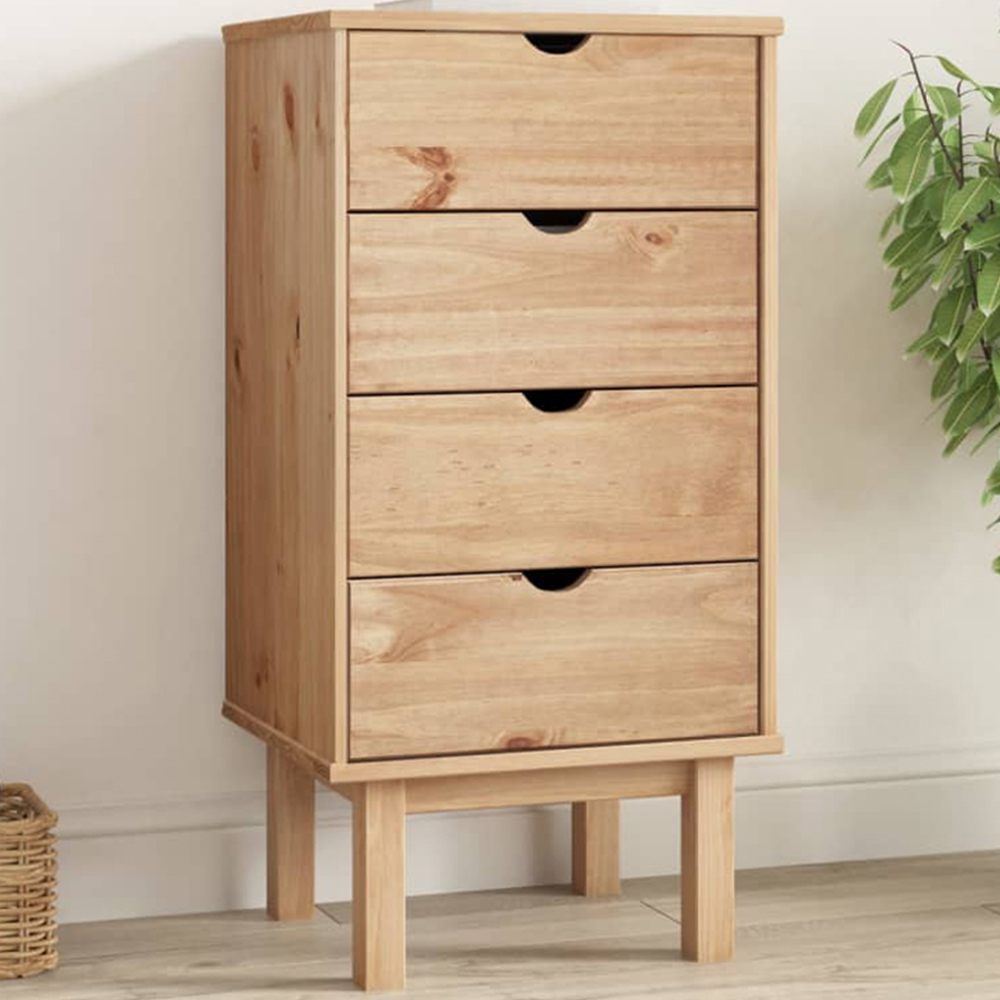 vidaXL Otta 4 Drawer Brown Solid Wood Pine Storage Cabinet Image 1