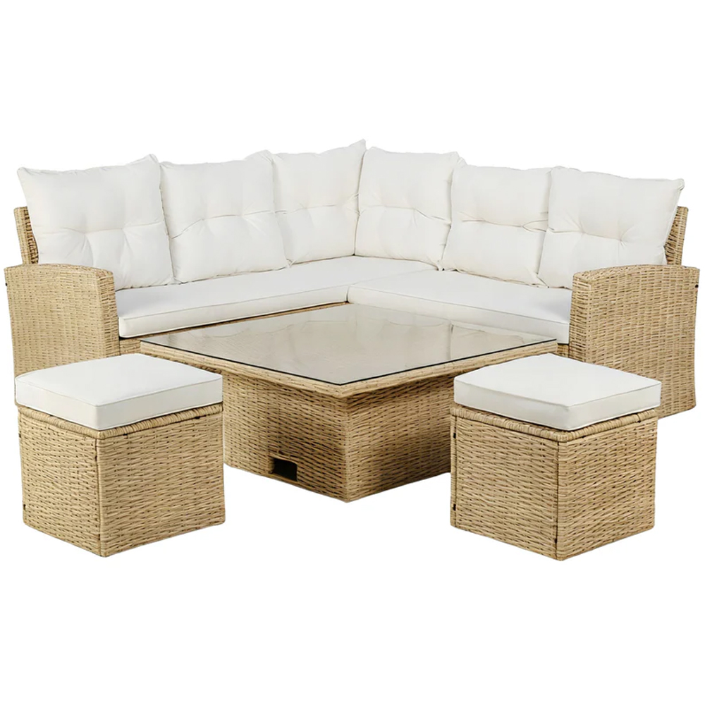 HGD St. Tropez 6 Seater Natural and White Garden Corner Sofa with Rising Table Image 2