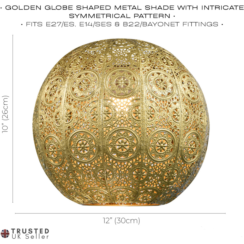 Happy Homewares Satin Gold Metal Spherical Moroccan Vintage Design Pendant Shade Image 7