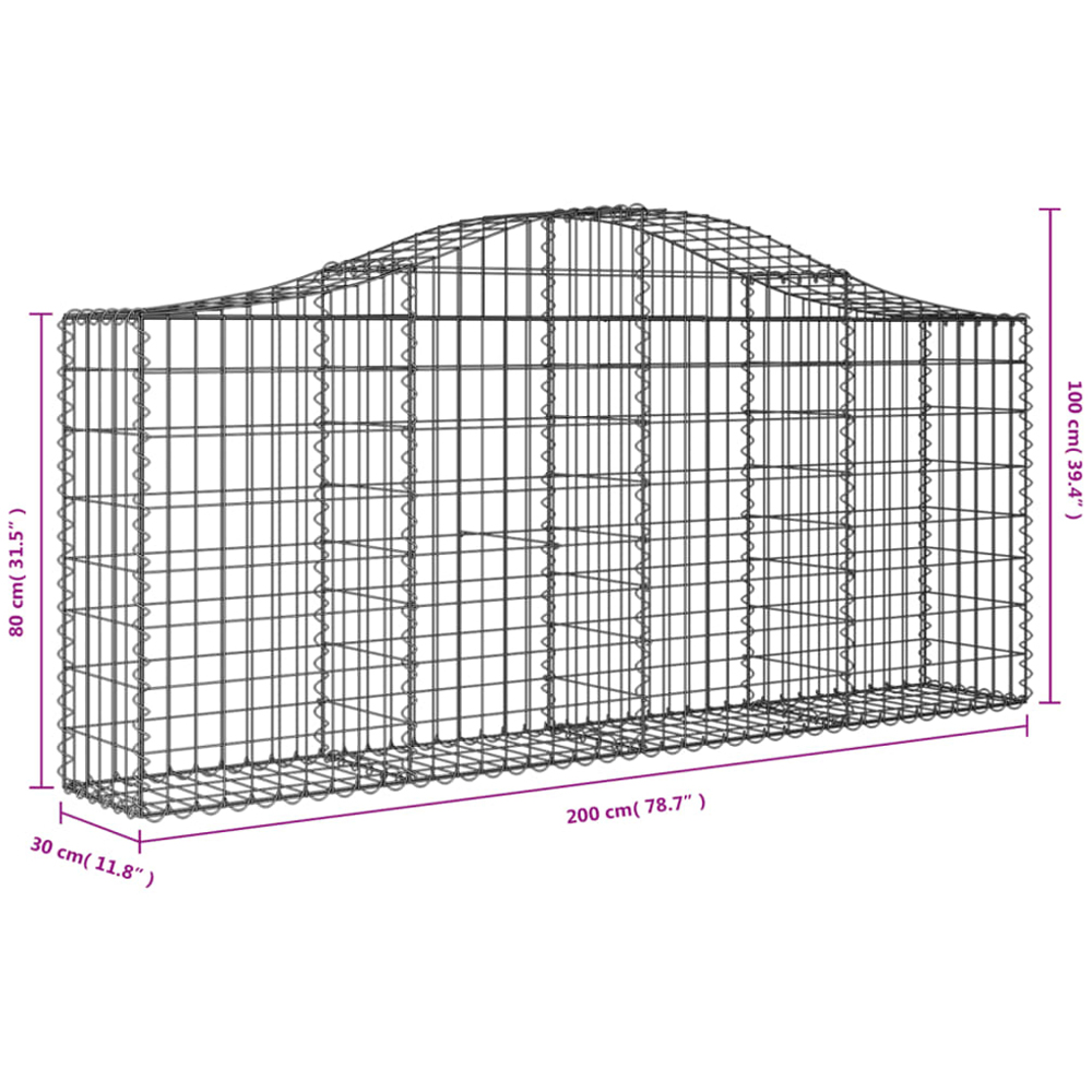 vidaXL Silver Galvanised Iron Arched Gabion Basket 200 x 30 x 80/100cm 18 Pack Image 5