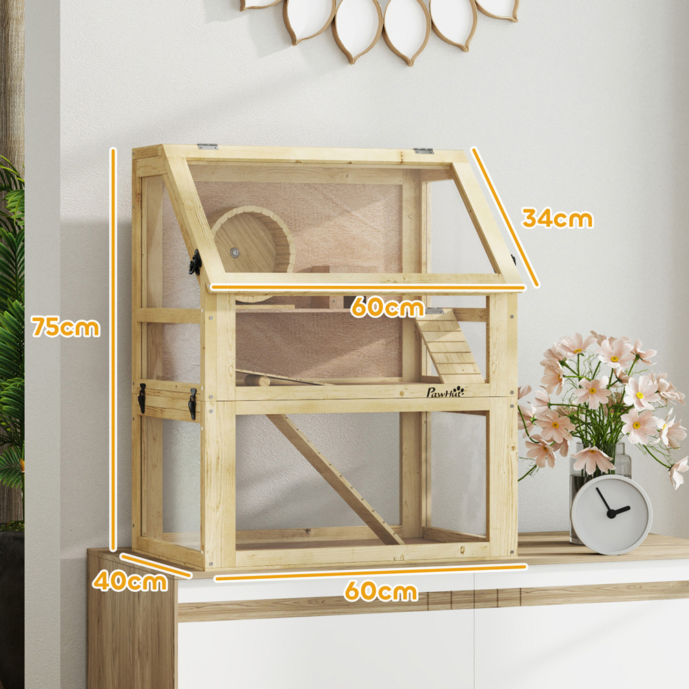 PawHut Wooden Hamster Cage with Detachable Bottom Image 9
