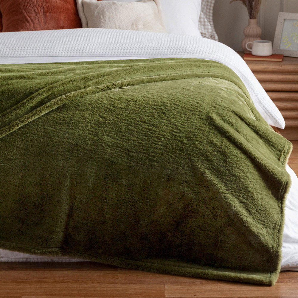 furn. Kallu Olive Double-Sided Faux-Fur Throw 130 x 180cm Image 5