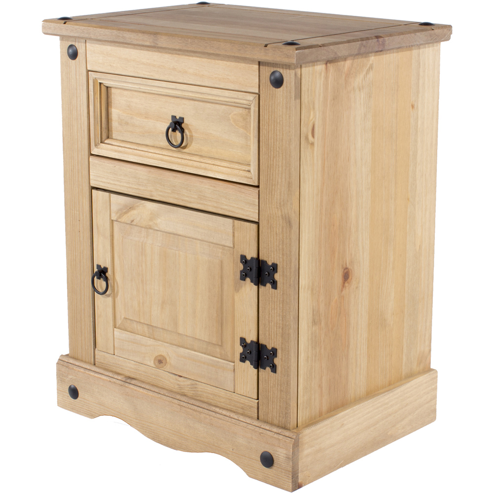 Core Products Corona Single Door Single Drawer Antique Pine Bedside Table Image 2