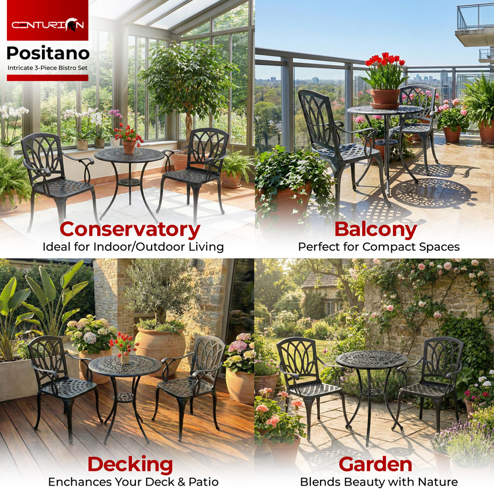 Centurion Supports Positano 2 Seater Black Aluminium Bistro Set with Table Image 4