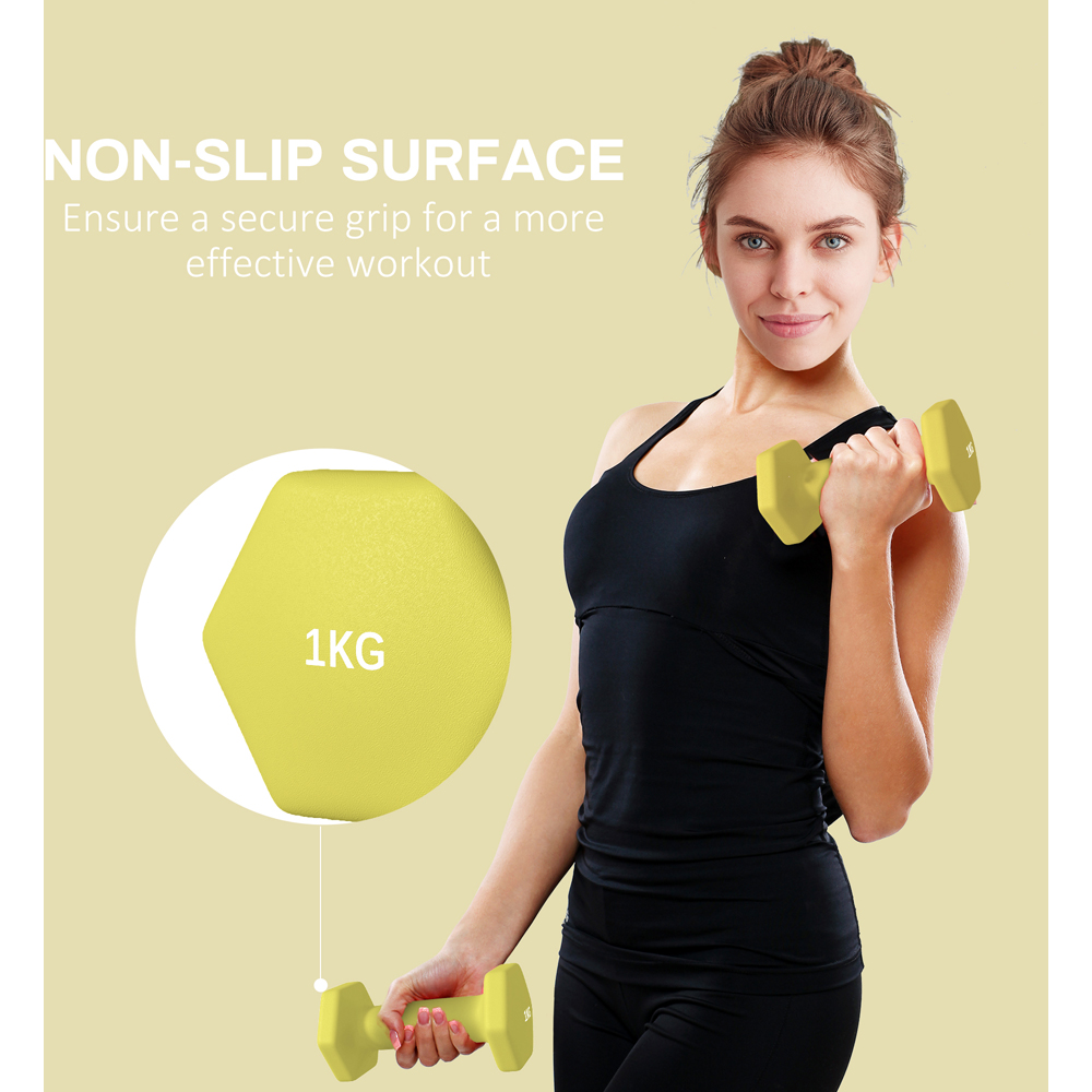 SPORTNOW Yellow Hexagonal Dumbbell 1kg 2 Pack Image 8