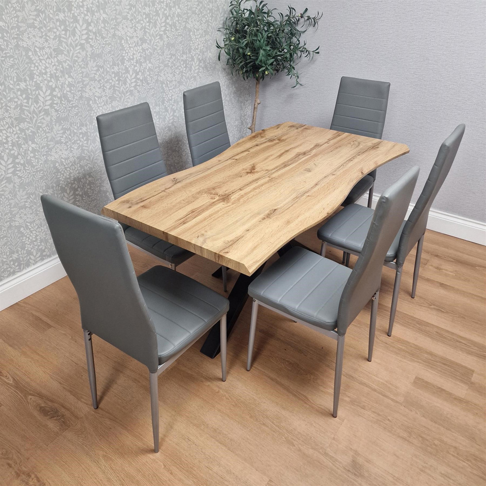 Portland 6 Seater Faux Leather Padded Dining Set Grey Image 2