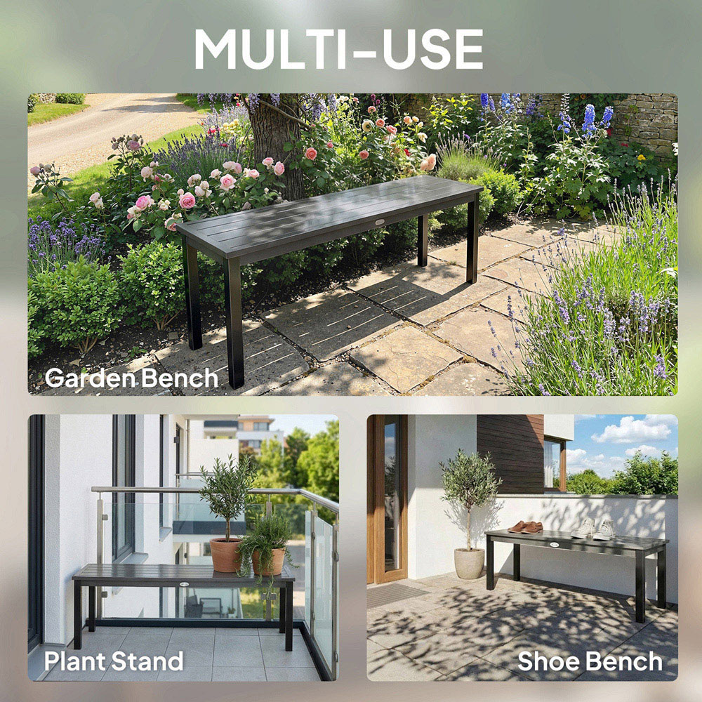 Outsunny 2 Seater Grey Metal Multipurpose Garden Bench with Wood-Effect Slatted Seat Image 6