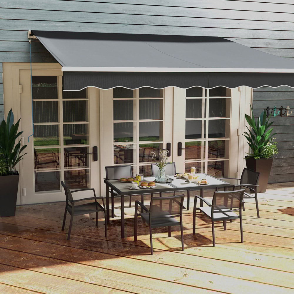 Outsunny 6 Seater Black and Wood Effect Garden Dining Set Image 7