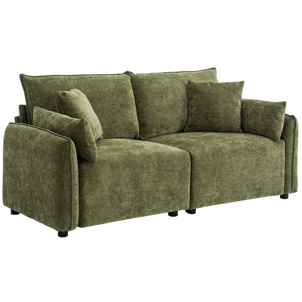 Living and Home 2 Seater Sofa Green Chenille with Throw Pillows Image 2