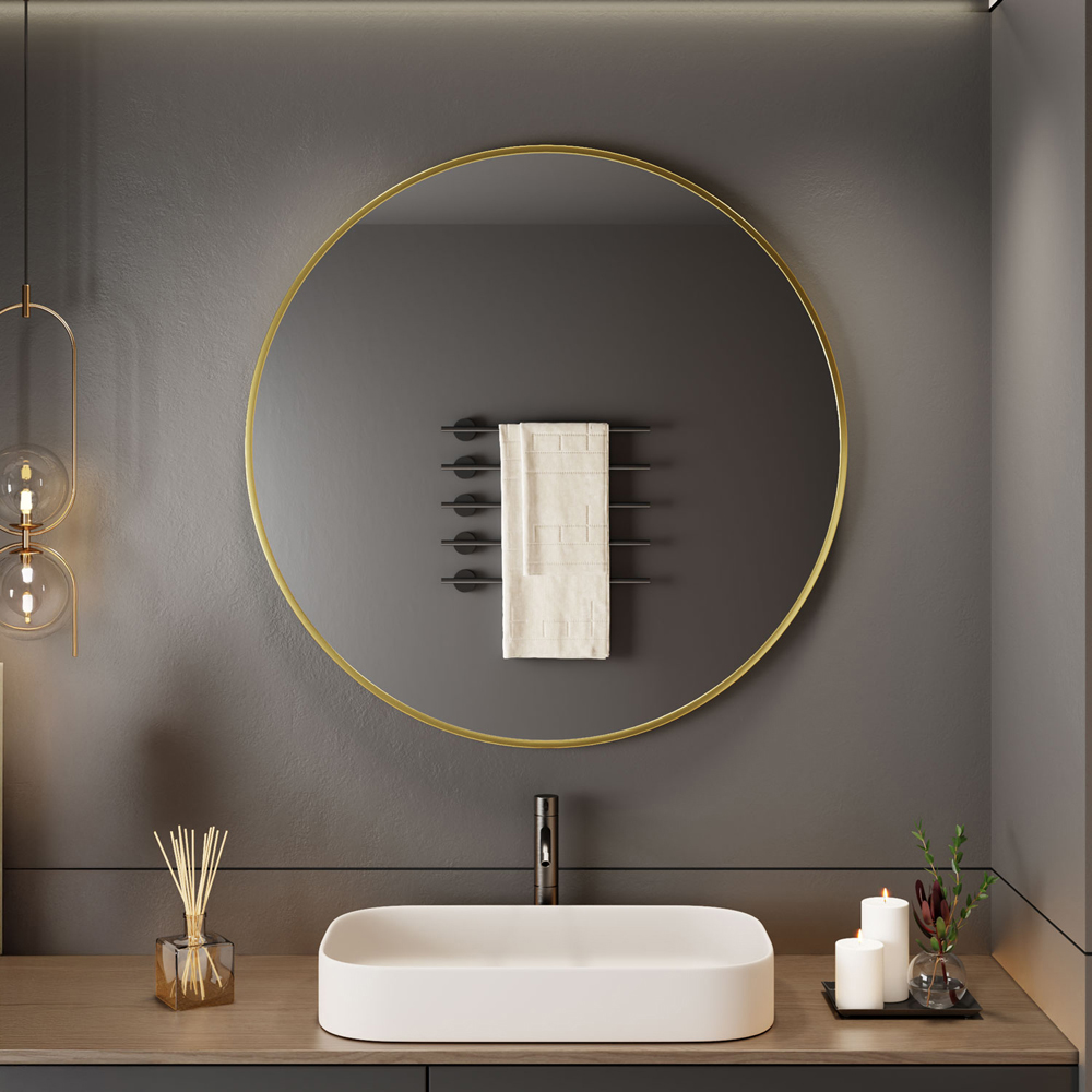 Neo Gold Metal Frame Anti-Rust Wall Mounted Round Mirror 80cm Image 2