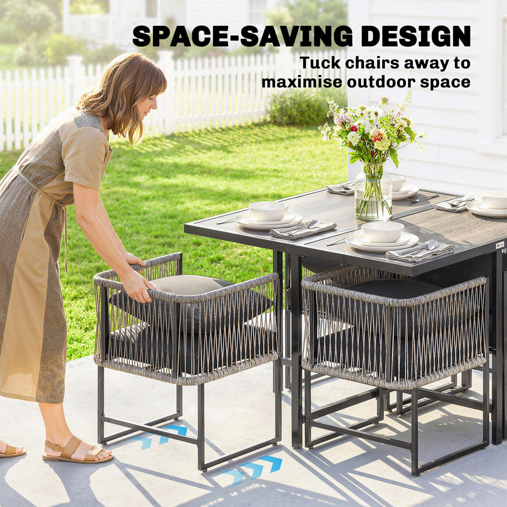 Outsunny 4 Seater Rattan Wood Effect Tabletop Garden Dining Set Black Image 4
