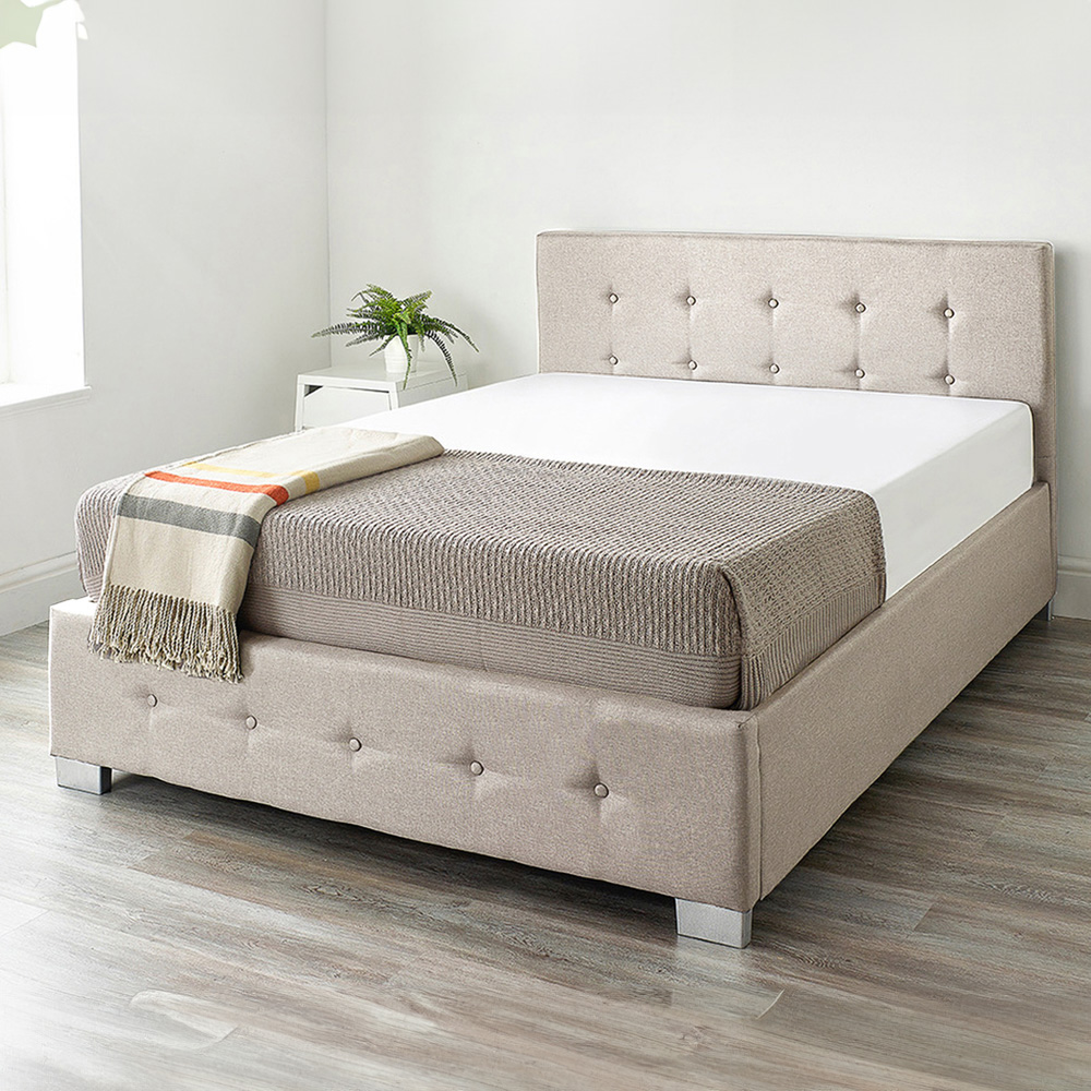 Aspire Single Beige Linen End Lift Ottoman Storage Bed Image 1