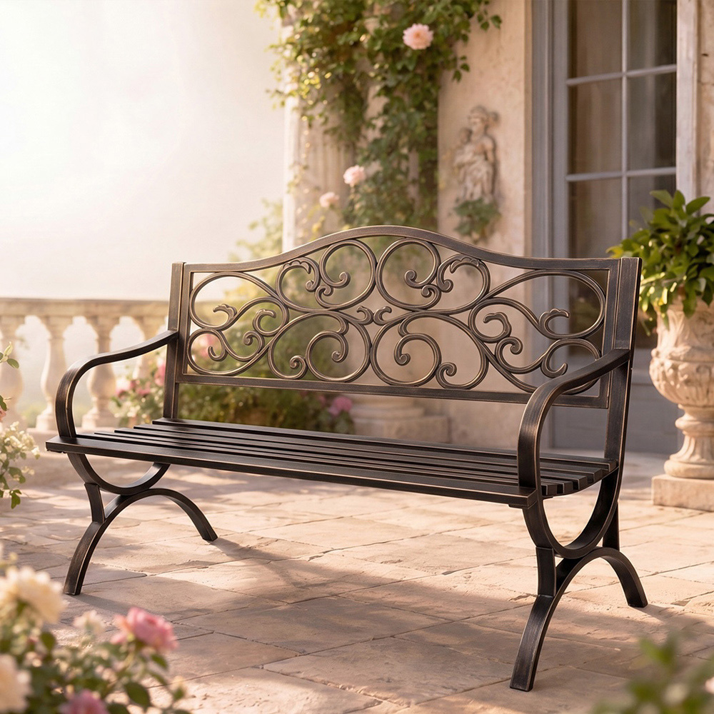 Levede 2-3 Seater Bronze Floral Metal Garden Bench Image 4