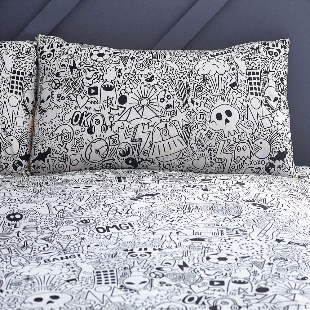 Style Lab King Size Multicolour Doodles Duvet Cover Set Image 4