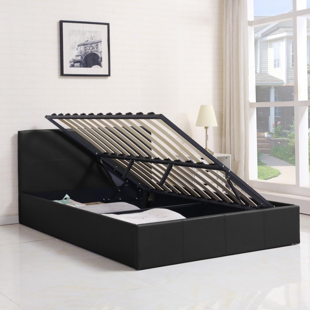 Portland Single Black Leather Ottoman Bed with Mattress Image 3