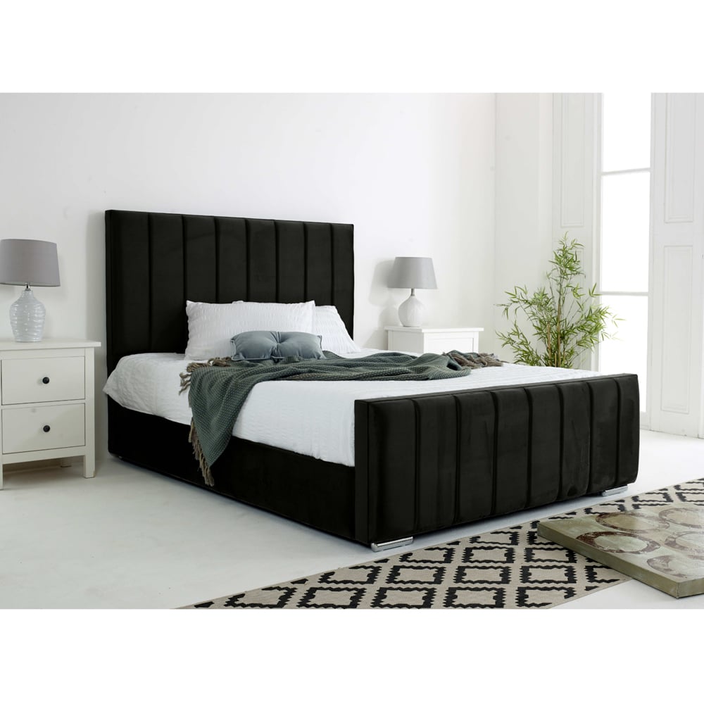 Eleganza Coraline Single Black Plush Velvet Bed Frame with Headboard and Footboard Image 3