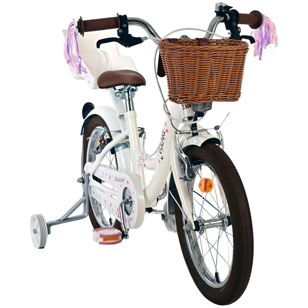 Volare Blossom Kids 16 inch White Bike with Stabilisers Doll Seat and Basket Image 2