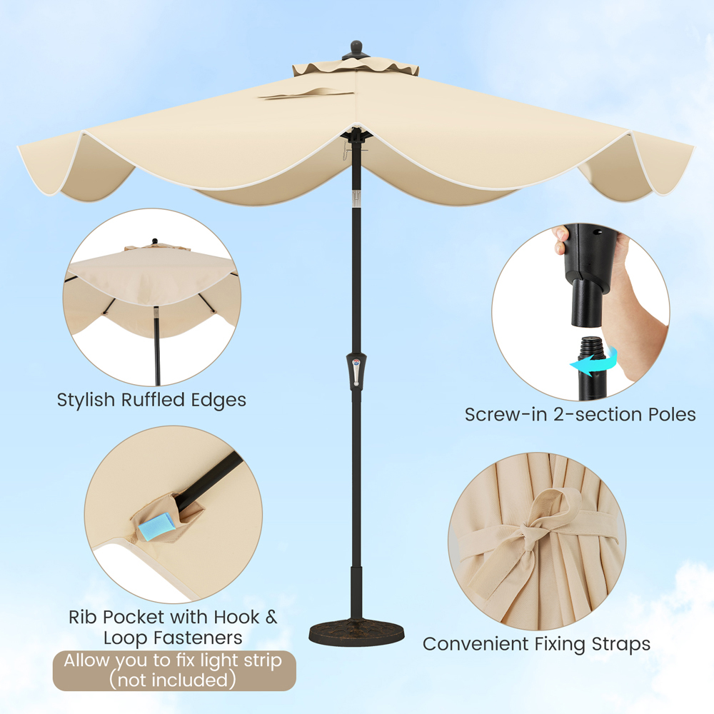 Costway Beige Patio Umbrella with Crank Handle and Push Button Tilt 2.7m Image 7