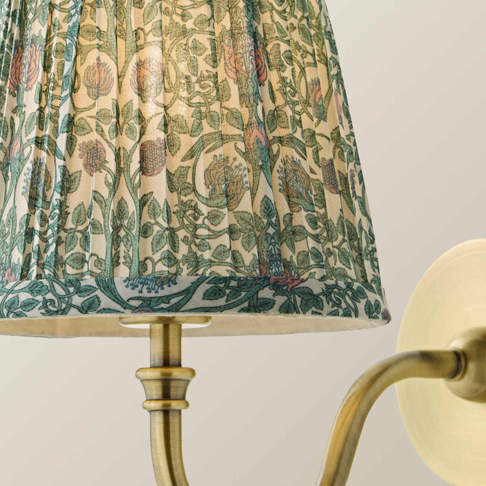 ValueLights Lowe Green Floral Pleated Shade Gold Rechargeable Wall Light with Bulb Image 4