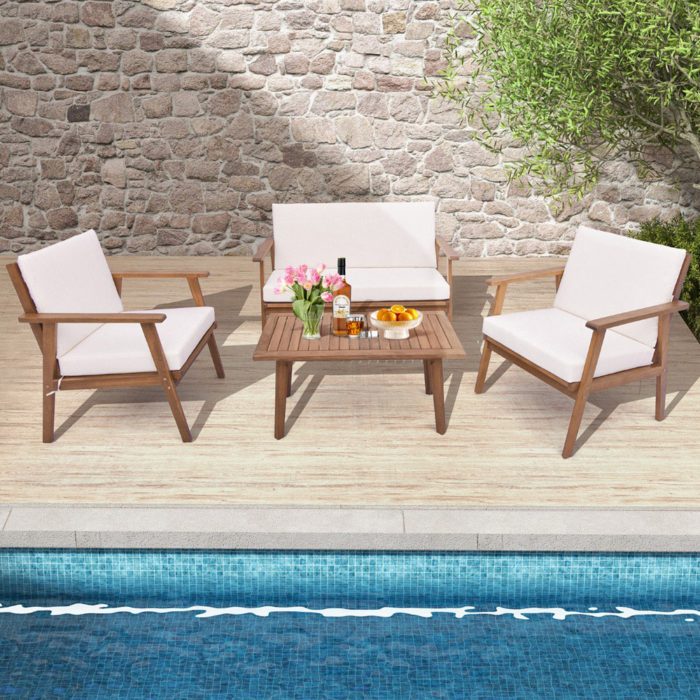 Costway 4 Seater White Outdoor Conversation Set with Cushion Image 4