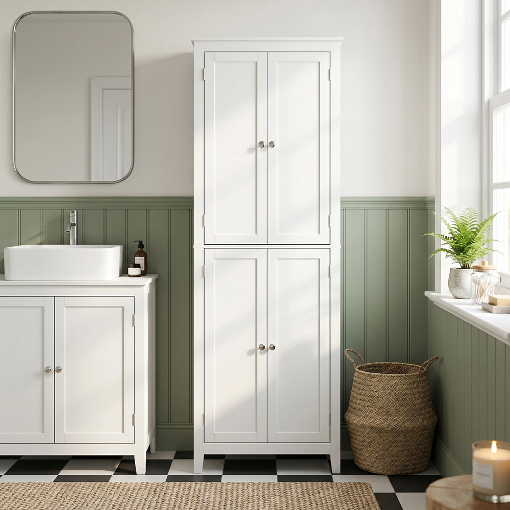 HOMCOM 4 Door White Tall Bathroom Storage Cabinet Image 2
