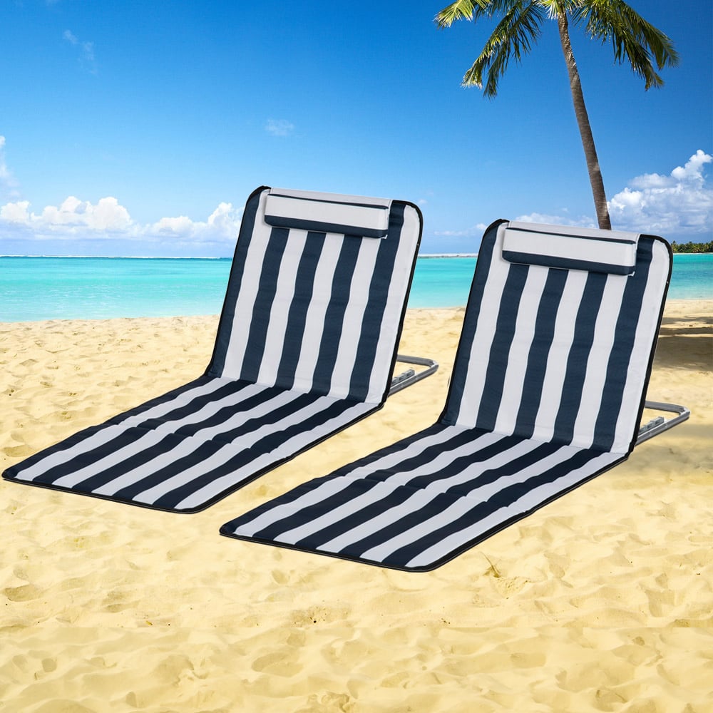 Outsunny Set of 2 Blue Adjustable Folding Sun Lounger Image 1