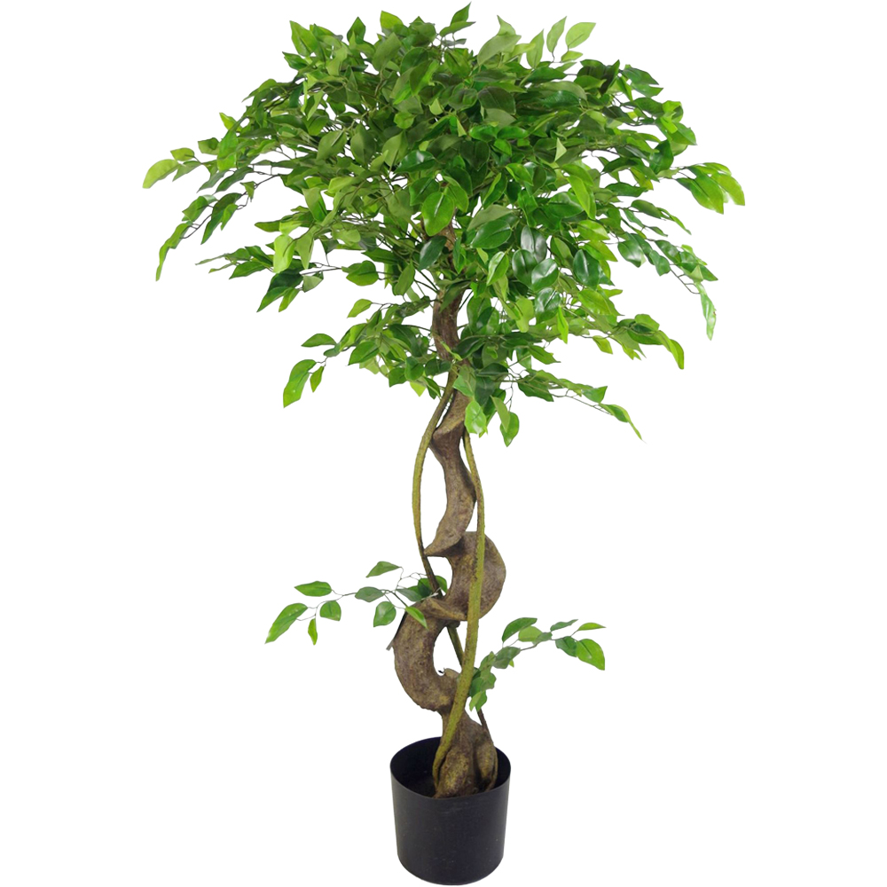 Leaf Medium Twisted Ficus Artificial Tree in Plastic Pot 4ft Image 1