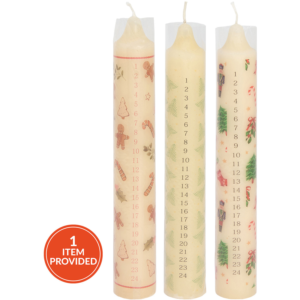 Festive Print Advent Pillar Candle Image 1