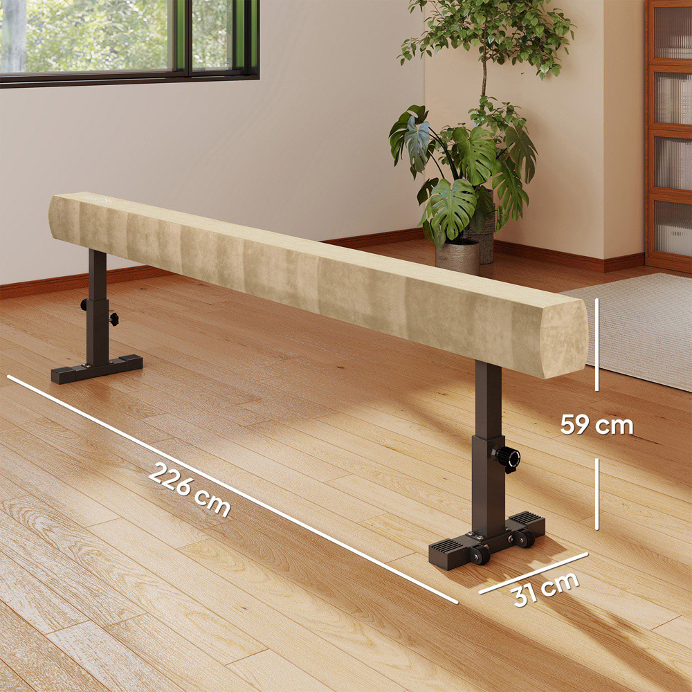 HOMCOM Natural Adjustable Gymnastics Balance Beam with Wheels Image 9