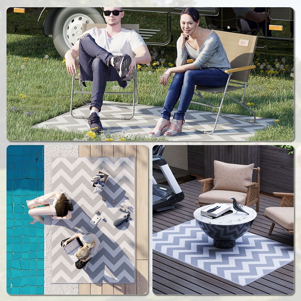 Outsunny Grey and White Patio Floor Mat Outdoor Rug 120 x 180cm Image 5