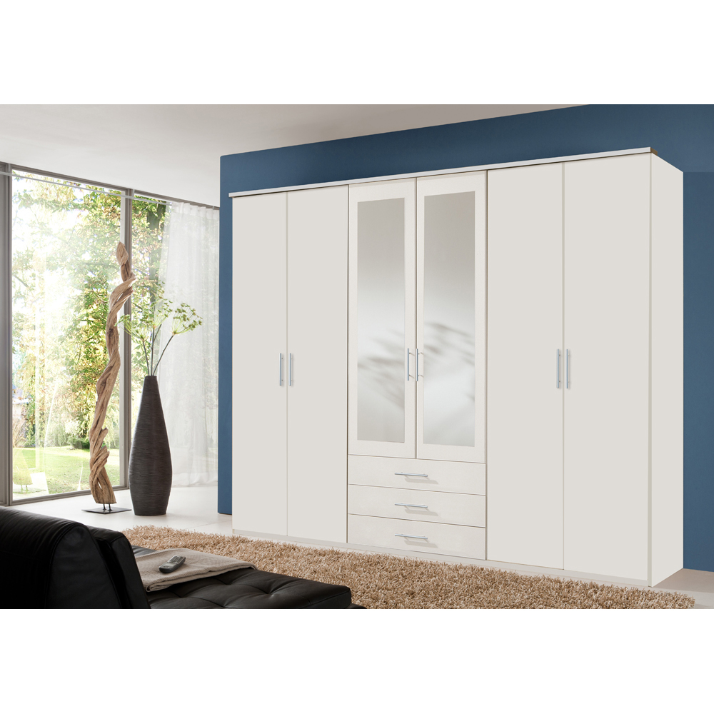 TJ'S Oxford 6 Door 3 Drawer White Wardrobe with Mirror Image 5