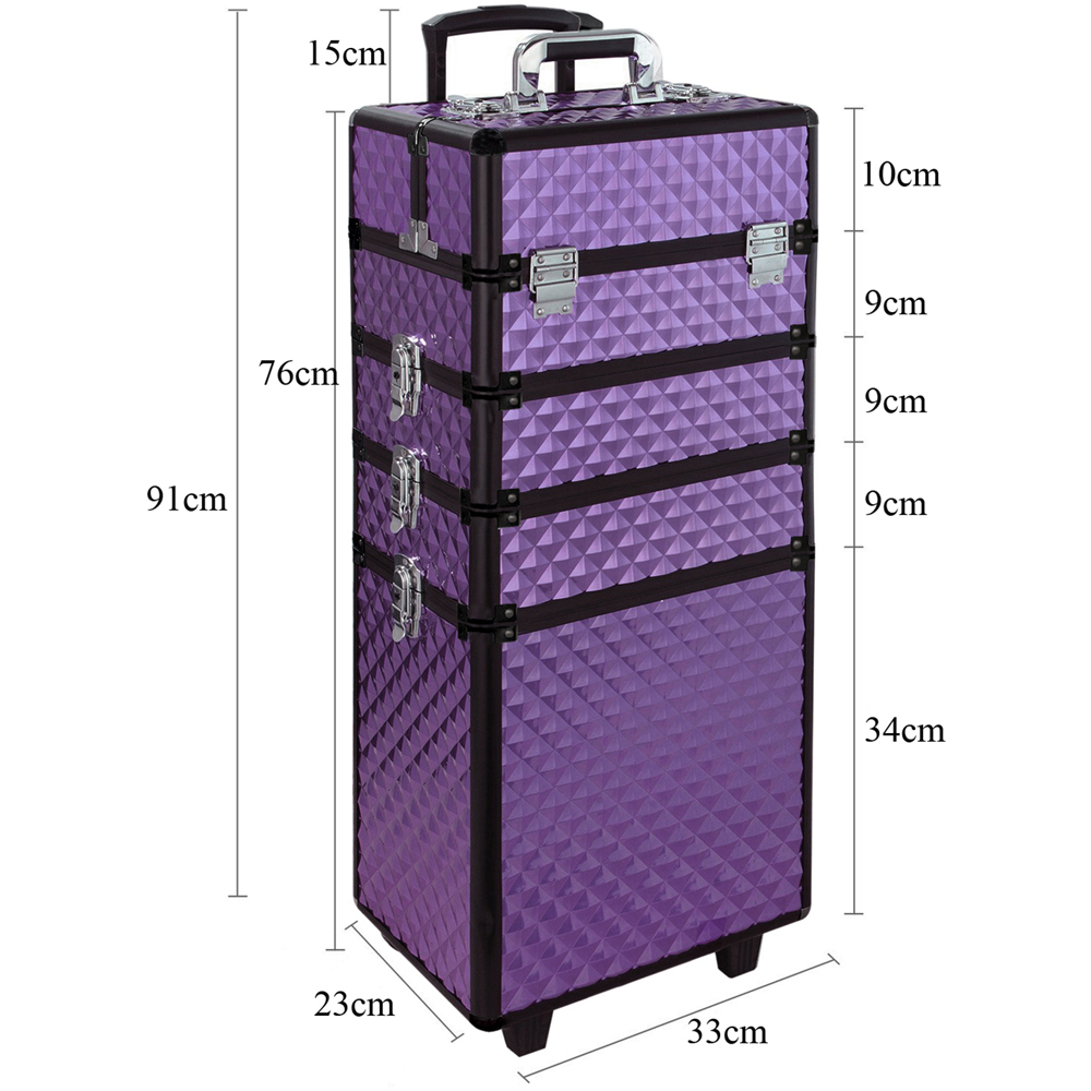 Living and Home Purple Diamond Pattern Makeup Train Trolley Case Image 8