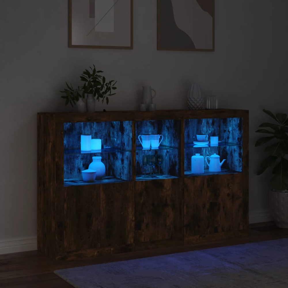 vidaXL 5 Door 6 Shelf Smoked Oak Sideboard with RGB LED Lights Image 5