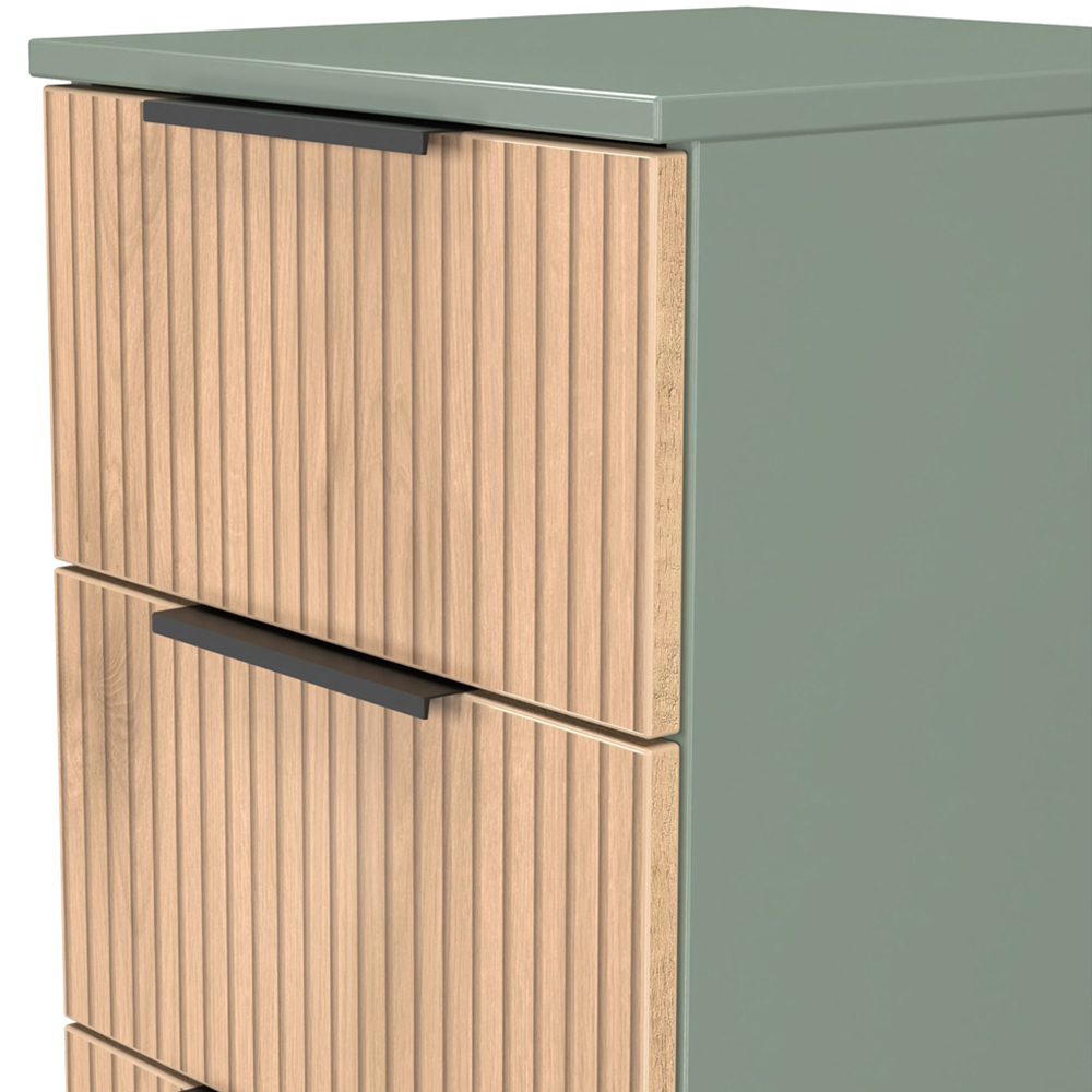 Crowndale Java 5 Drawer Slatt Effect and Reed Green Tall Bedside Cabinet Image 6