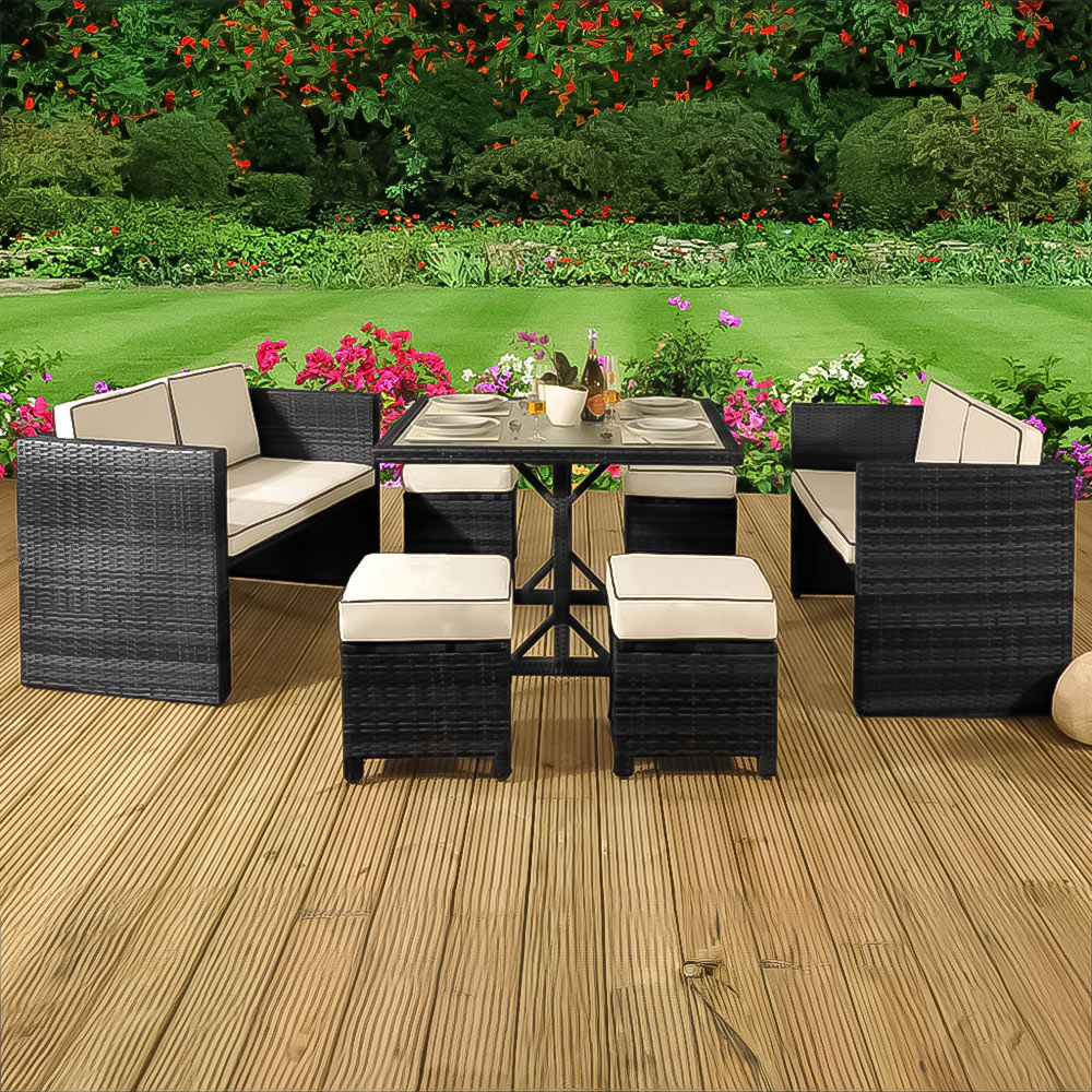 Brooklyn 8 Seater Black Rattan Garden Sofa Set Image 1